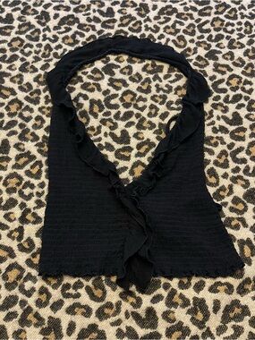 Vintage Kupu-Kupu Black Beaded Halter Crop Top